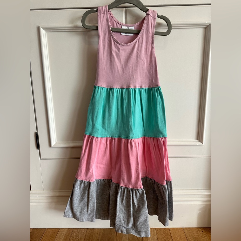 Hanna Andersson Pink, Teal & Gray Tiered Cotton Dress